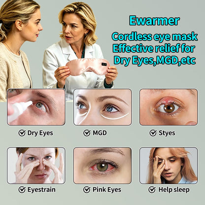Cordless Heated Eye Mask for Dry Eyes, Precise Heating Fits Eyelids Well, FSA-HSA Eligible,Rechargeable Warm Eye Compress for MGD, Styes Relief,Slimmer Silk Sleep Eye Mask, Washable