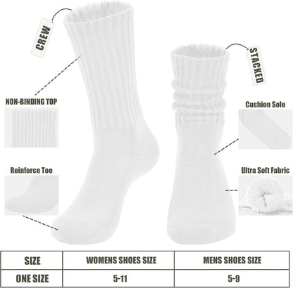 AugRing Women's Scrunch Crew Socks Retro 3-Pack Solid Cotton Boot Calf Chunky Ribbed Cozy Slouchy Socks Size 5-11