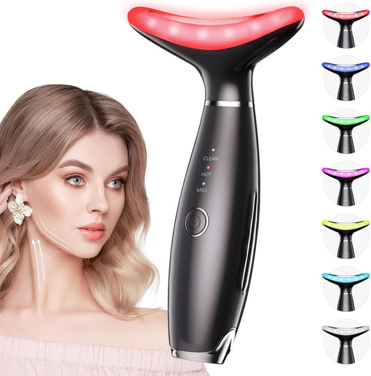 Dopsikn 7 Color Galvanic Machines - Red Light Therapy for Face and Neck, Face Massager Tool for Wrinkles, Double Chin, Vibrating Facial Massager with Thermals, Pink