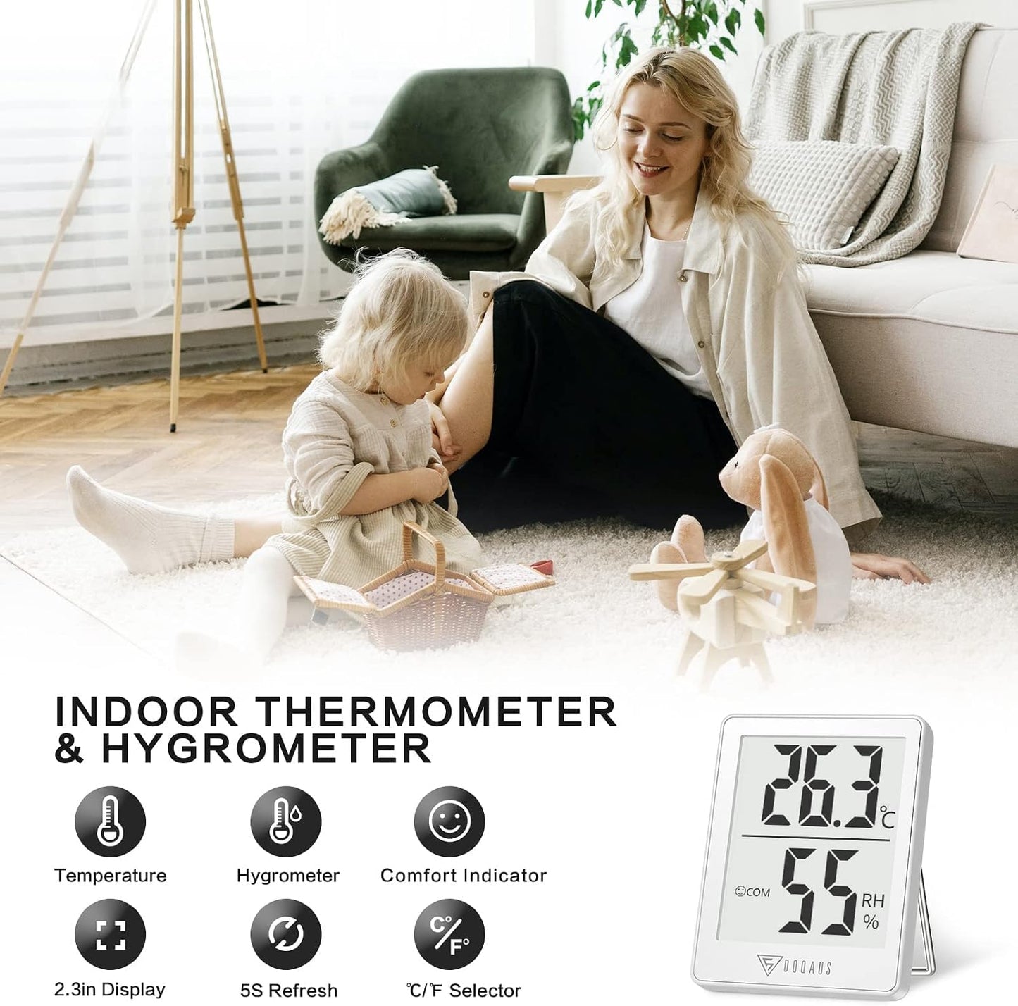 DOQAUS Digital Hygrometer Indoor Thermometer 3 Pack, Room Thermometer with 5s Fast Refresh, Accurate Humidity Meter Temperature Sensor for Home, Bedroom, Baby Room, Office, Greenhouse, Cellar (Black)