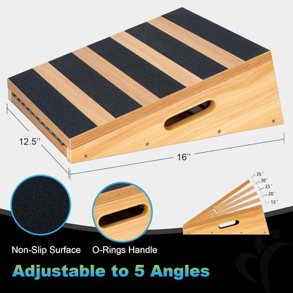 StrongTek Professional Wooden Slant Board, Adjustable Incline Board, and Calf Stretcher, Stretch Board - Extra Side-Handle Design for Portability, Full-Coverage