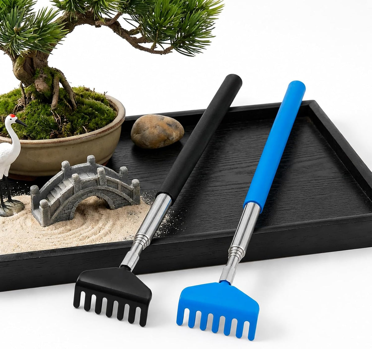 2Pcs Mini Zen Garden Rake Tools, Garden Sand Rake Feng Shui Decoration, Miniature Tabletop Rock Sand Zen Garden Accessories for Home Office(Blue + Black)