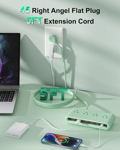 Power Strip with USB Port - 4AC & 6 USB(3USB C), Outlet Extender 5FT
