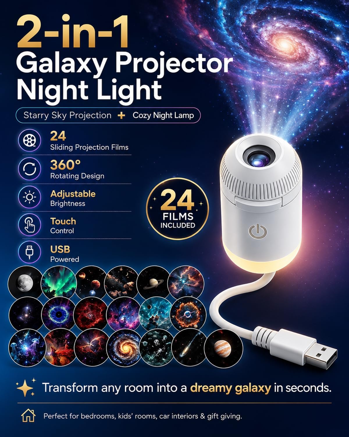 Galaxy Projector Star Sunset Lamp Space Night Light for Bedroom Aurora Planetarium De Galaxias para Habitación Mini USB Starry Sky Astronaut Fantasy Ceiling Wall LED Moon Nightlights Decor