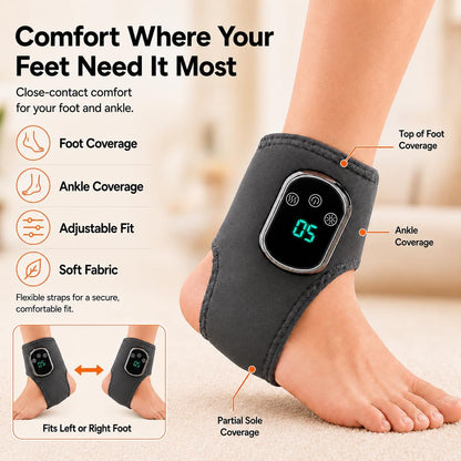 Gouzfca Foot Massager - Electric Ankle Massager, Cordless Design with 3 Vibration Modes, 5 Heat Levels (40°C–60°C) & 30 Min Timer, Home & Travel Use (Grey, 1pc)