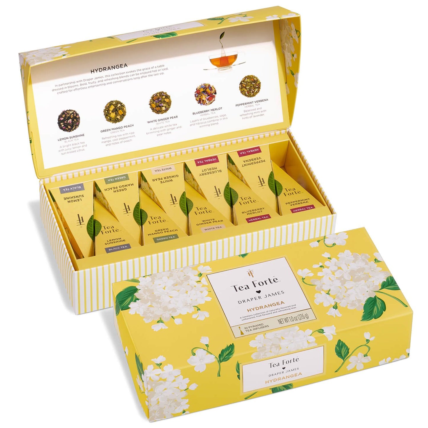 Tea Forte Premium Petite Presentation Box Gift Set Sampler, 10 Count, 2 of Each Blend Individually Wrapped Handcrafted Pyramid Infuser Bags, Demoiselle Tea