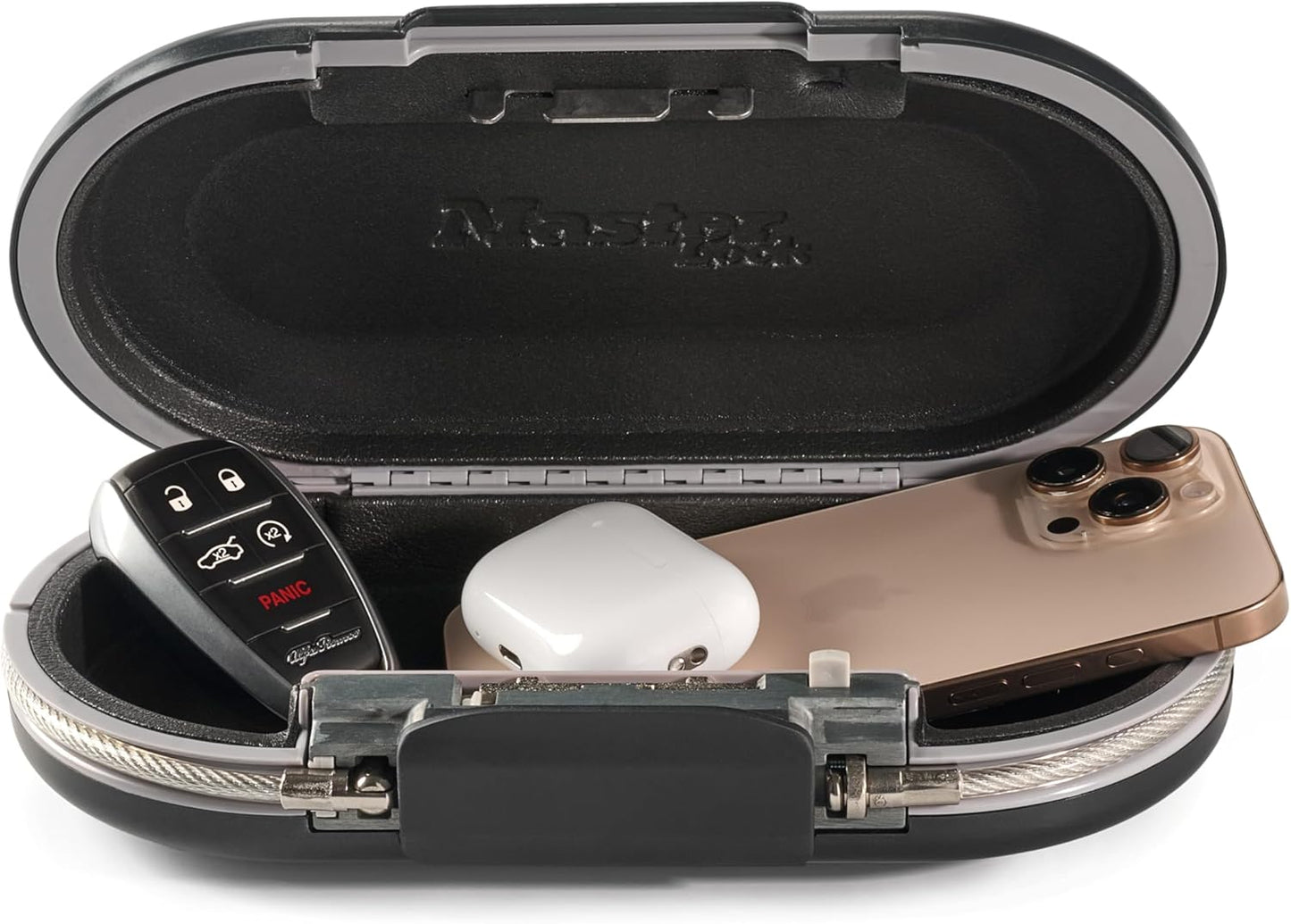 Master Lock Portable Small Lock Box, Set Your Own Combination Lock Portable Safe, Personal Travel Safe, 5900D, Gunmetal Grey