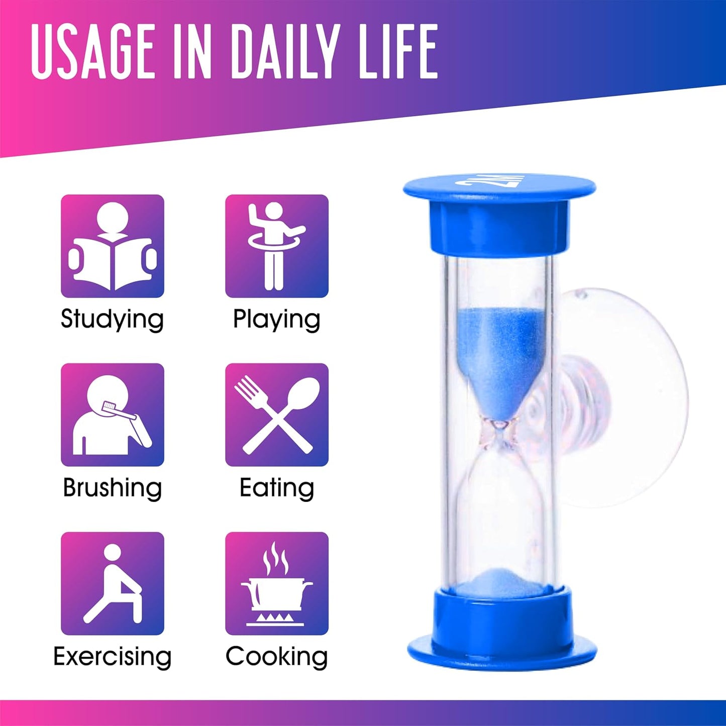 2 Minute Toothbrush Sand Timer for Kids - Set of 2 Small Blue and Pink Smiley Hourglass