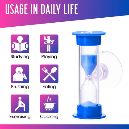 2 Minute Toothbrush Sand Timer for Kids - Set of 2 Small Blue and Pink Smiley Hourglass