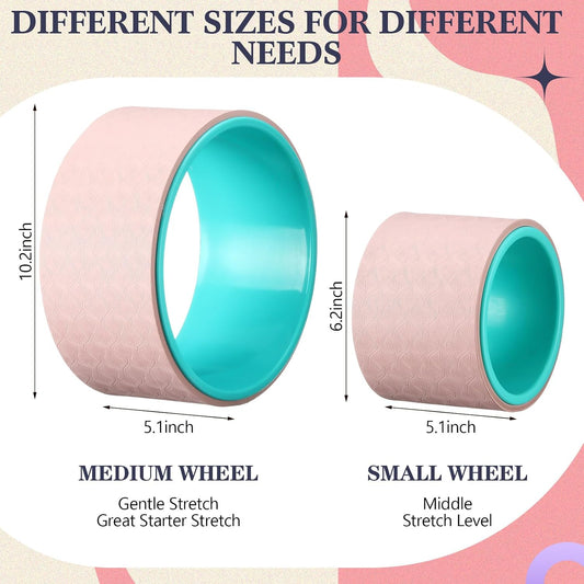 Arrowbash 5-in-1 Pink Yoga Wheel Set Back Stretcher Kit with Foam Roller