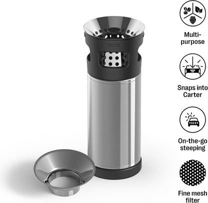 Fellow Carter Tea + Cold Brew Infuser & Carter Move 16 oz Tumbler Set - Steep Tea On-The-Go - Vacuum-Insulated Stainless Steel Travel Mug w/Snap-In Infuser For Steeping, Cold Brew, Stone Blue