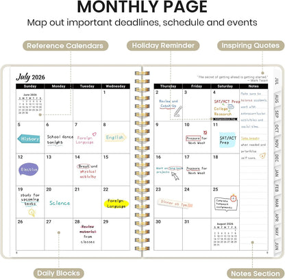 Planner 2026-2027 for Women & Men, Academic Monthly and Weekly Calendar Planner, Jul 2026 - Jun 2027, A5 (6.3" x 8.5"), Teacher Student Planning Book with Tabs, Ideal for Office School Supplies - Pink