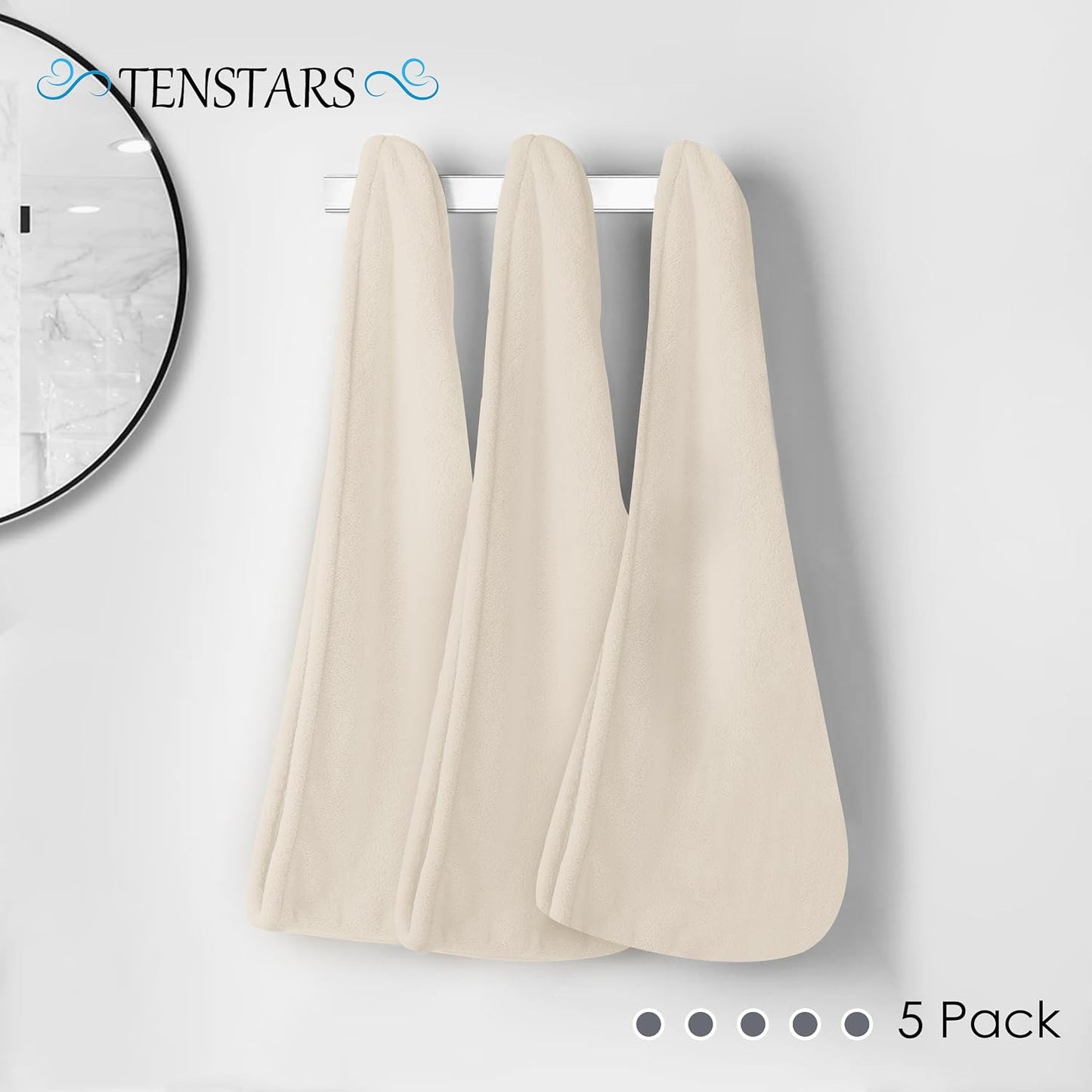TENSTARS 5 Pack Thicken Microfiber Hair Towel Wrap for Women - Elastic Loop Design - 320GSM Coral Velvet - Quick Dry Hair Turban - 11x28 Inch (Pink)