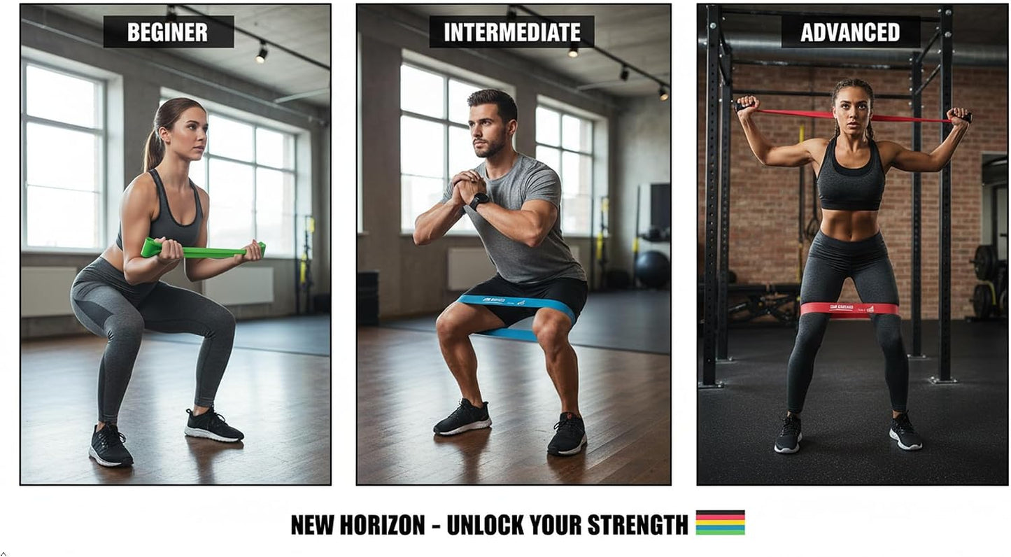 New Horrizon Resistance Bands for Working Out Set of 5 with Carry Bag, Resistance Loop Exercise Bands for Strength Training, Physical Therapy & Pilates, Home Gym Workout Equipment for Men & Women