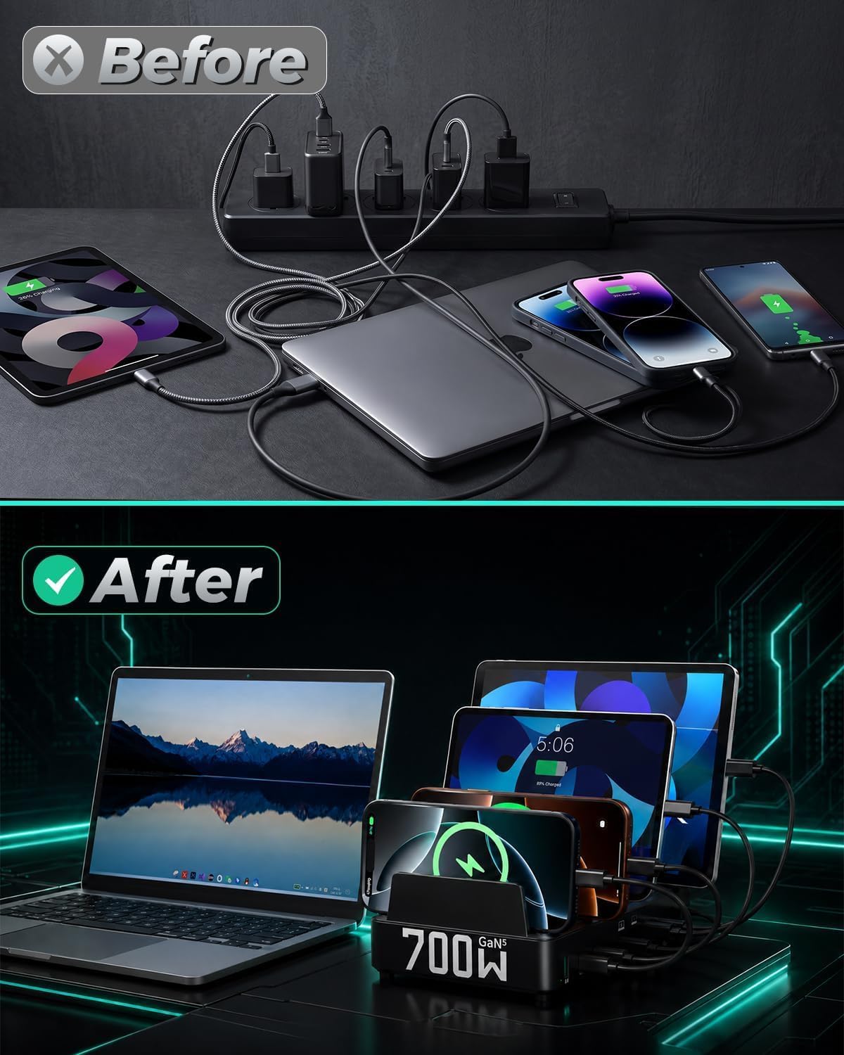 700W 10-in-1 GaN 5 Fast Charger Dock Multi Device Charging Station