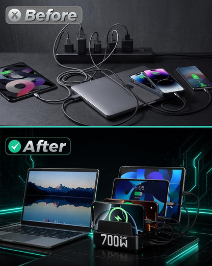 700W 10-in-1 GaN 5 Fast Charger Dock Multi Device Charging Station