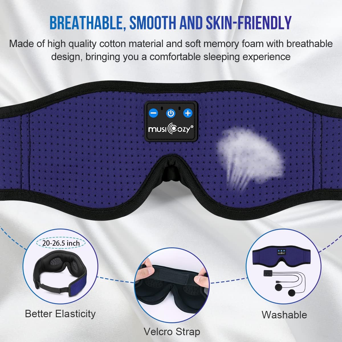MUSICOZY Sleep Headphones Bluetooth 5.4 Headband Sleeping Eye Mask for Mom Women Men Wireless Music Earbuds Earphones for Side Sleepers Built-in HD Speakers Cool Gadgets Unique Gifts
