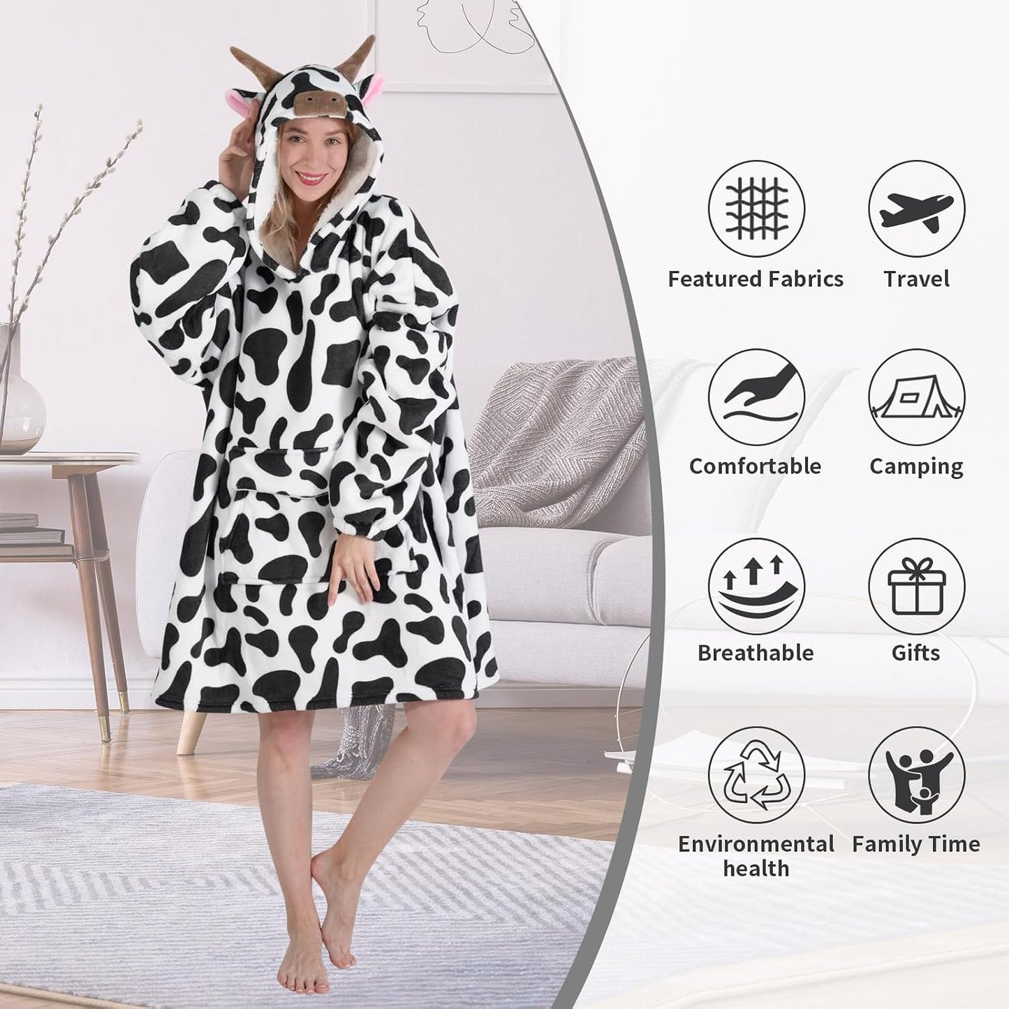 Fiosnow Sun and Moon Blanket Hoodies for Women and Men Adult Oversize Wearable Blanket Hoodies for Soft and Warm