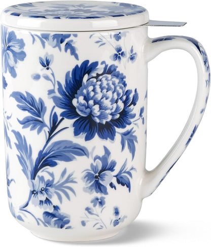 AmorArc Porcelain Tea Mug with Infuser and Lids, 18 Oz Large Cup Strainer with Bag Holder for Loose Leaf Tea, Steeping Coffee Mug for House-warming Wedding Birthday Gift