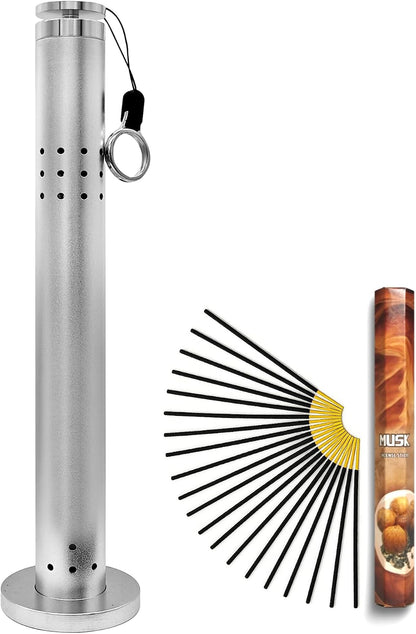 Aluminum Alloy Incense Holder for Sticks, Hanging Incense Burner Holder with Ash Catcher & Hook, Outdoor Incense Stick Holder, with 20 Incense Sticks, for Home, Outdoor, Camping, Meditation, Yoga, Spa
