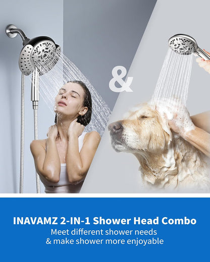 INAVAMZ Shower Head with Handheld High Pressure: Hand Held Shower Head & Rain Shower Head 2-IN-1 Shower Head with 59" Rotatable Stainless Steel Hose, Shower Trim Systems, Sliver 2.5 GPM 15391 Filter