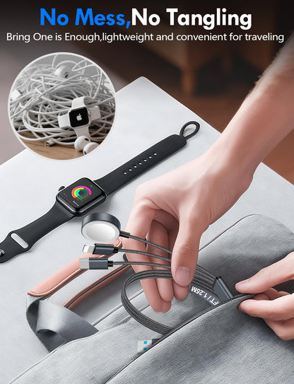 Travel Essentials for Apple Watch Charger,3-in-2 Multi Charging Cable
