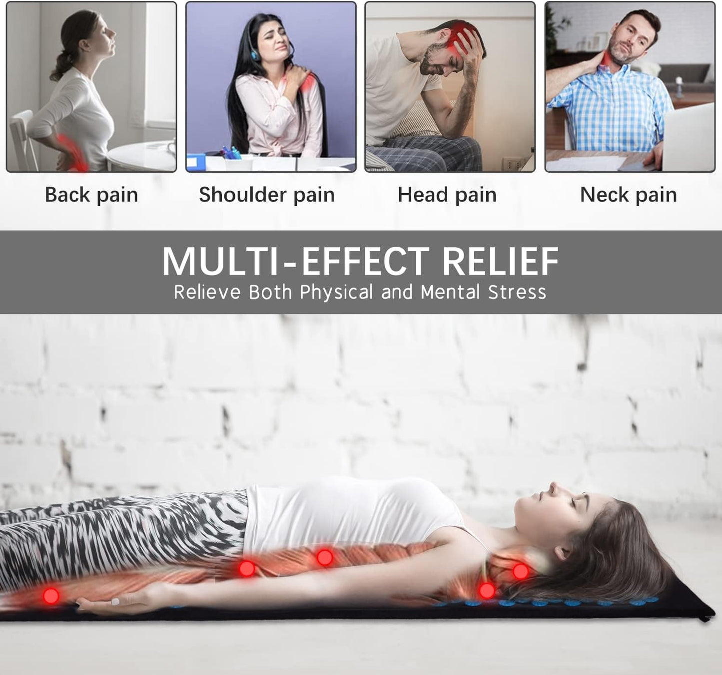 Extra Long Yoga Acupressure Mat Set,Massage Acupuncture Mat Large,Magnetic Mat Acupressure Body mat and Pillow for Neck Back Pain Relief(Grey)