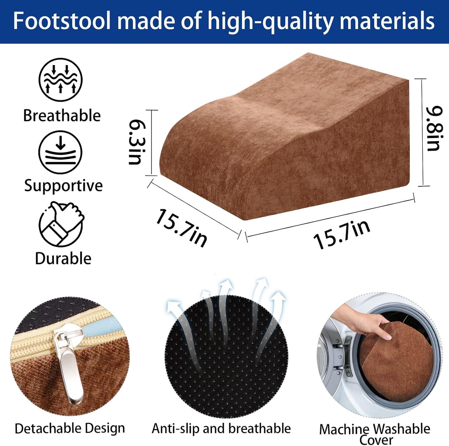 Foot Rest for Under Desk at Work, Ergonomic Under Desk Footrest with Washable Cover for Office, Home & Gaming Leg Elevation Pillow Black