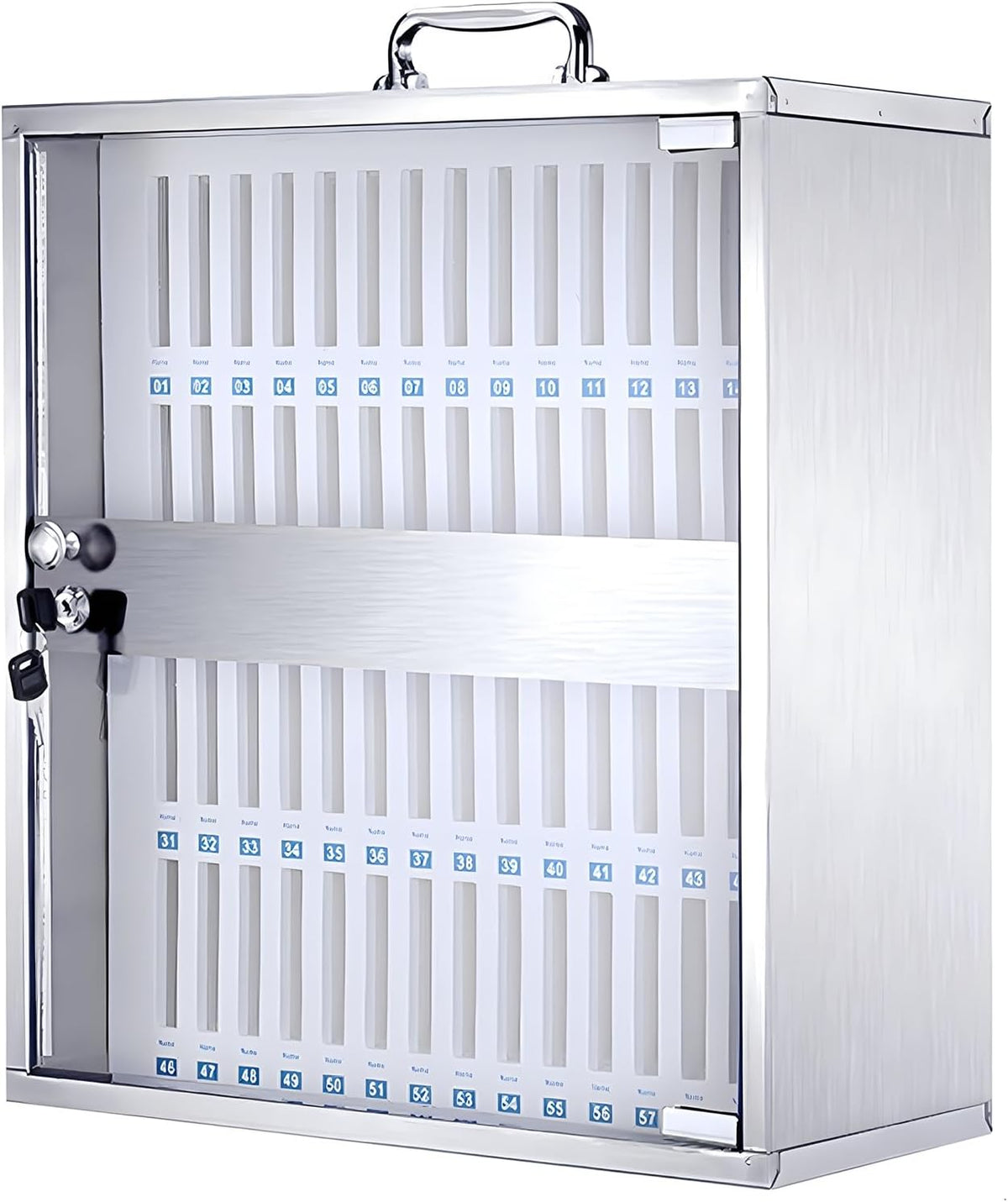 48-Slot Wall-Mounted Phone Storage Box,Lockable Nizer for Mobile Devices,Multi-Slot Charging Station,Silver,Perfect for Home & Office Use,Silver,36Slots