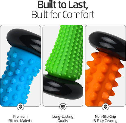 Logest Foot Massage Roller - for Trigger Point Therapy, Injury Rehabilitation & Deep Tissue Massage - Prevent Stiffness & Improve Strength - Silicon with Nodules (Blue - Green 2 Pack)