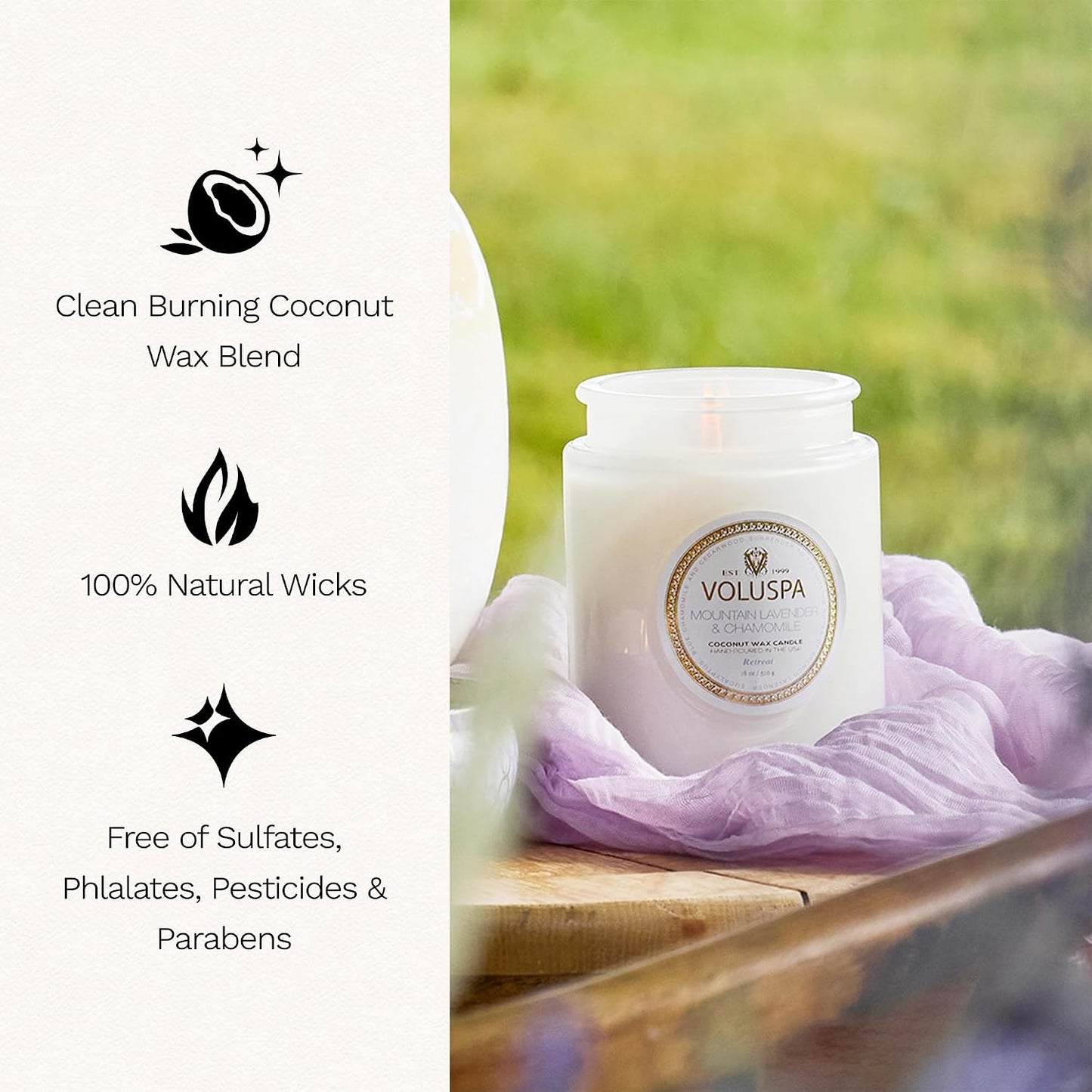 Voluspa Baltic Amber Candle, 18 oz, Coconut Wax Blend, Scented Candles for Home, 100 Hour Burn Time, Candle Jar