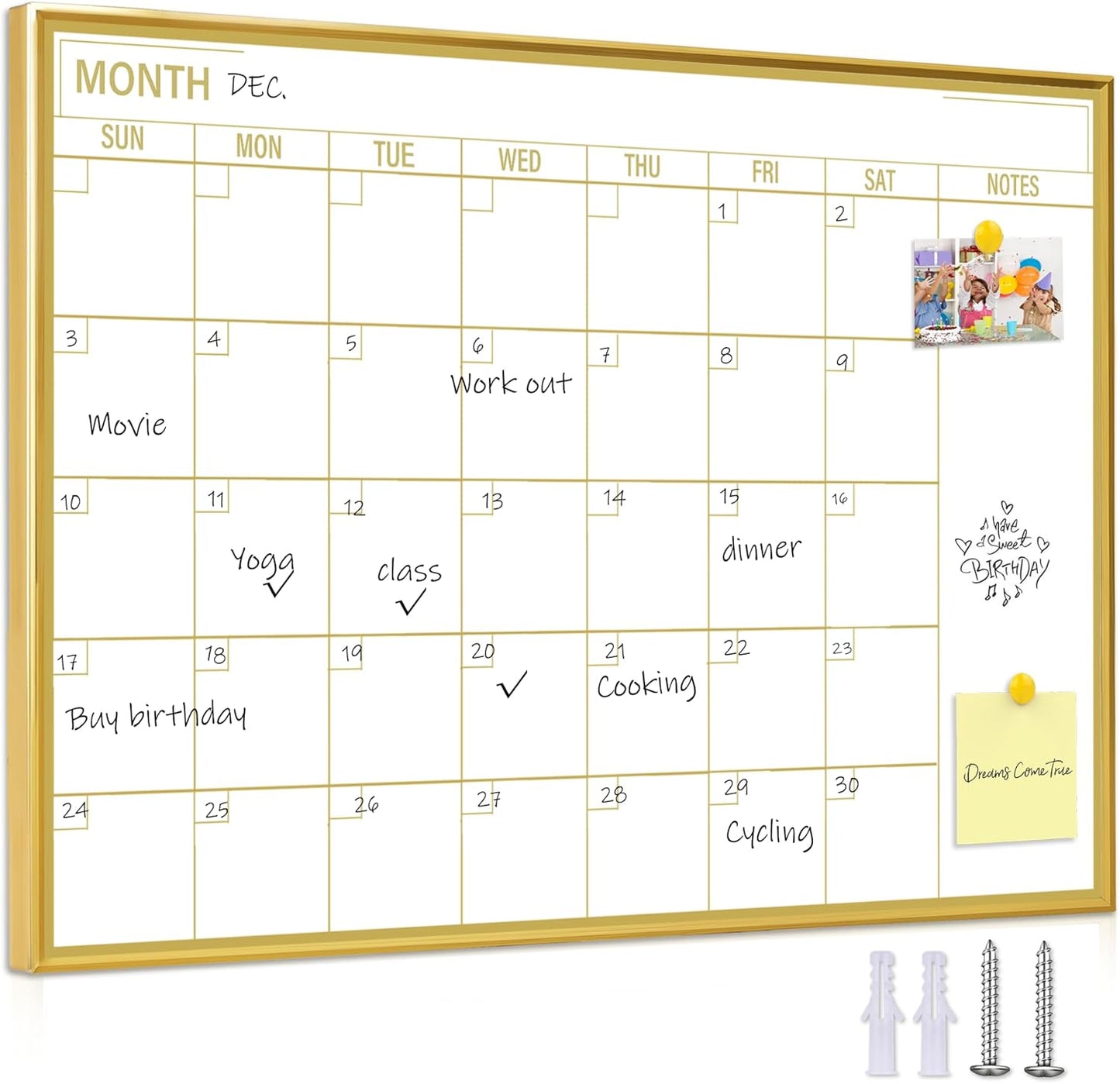 Gold Weekly Dry Erase Board for Wall,12"x16",Gold Metal Frame Weekly Planner Whiteboard for to Do List, Memo, School, Home, Office, Kitchen-GZ