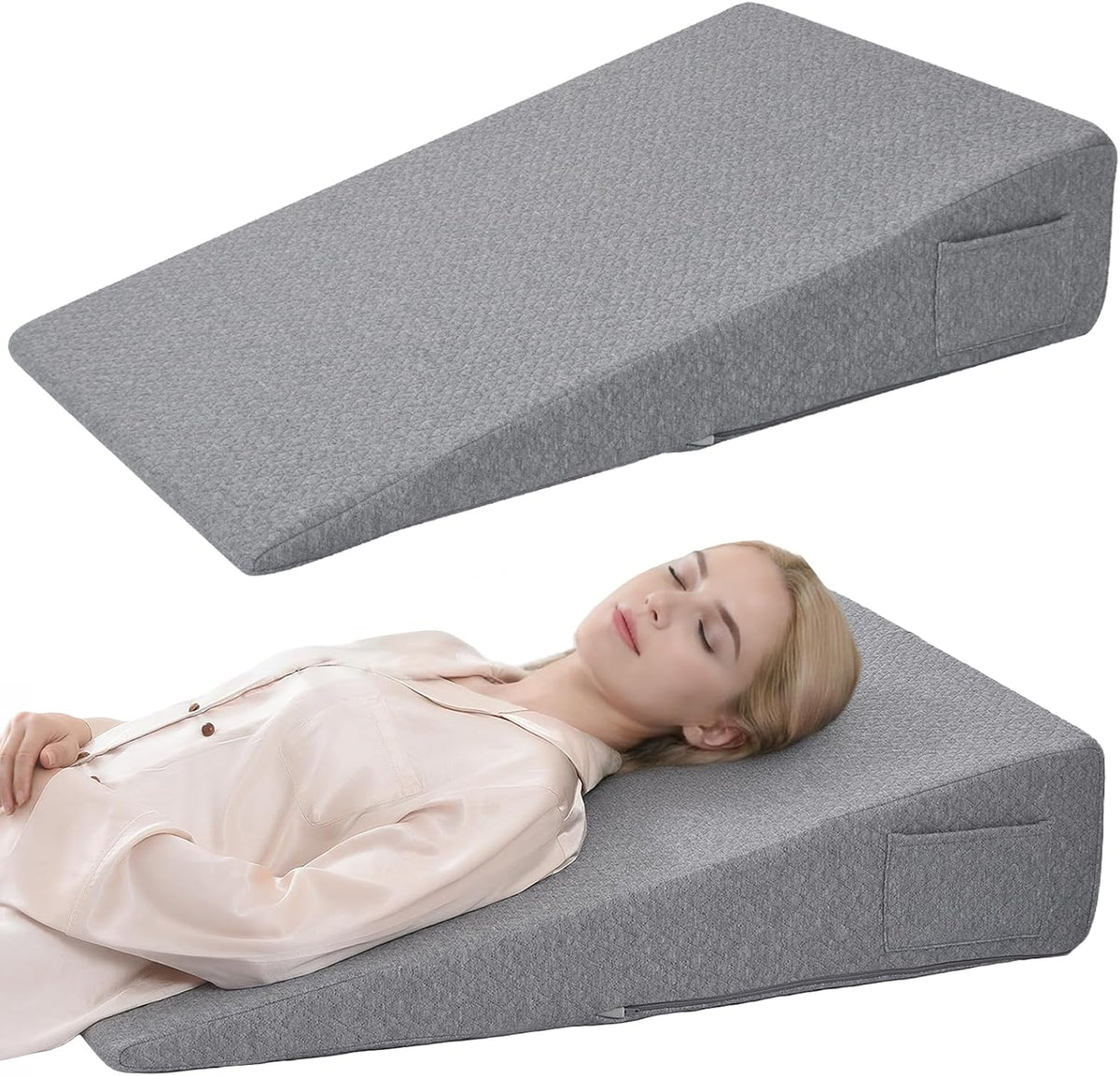 Vekkia 34" Extra-Long Wedge Pillow, 5.5" Bed Wedge Pillow for Sleeping,Gray