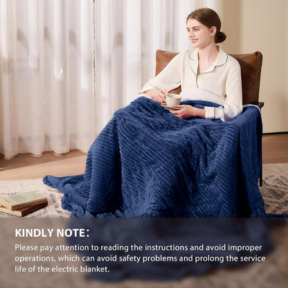 Homemate Heated Blanket Electric Throw - 50"x60" Heating Blanket Throw 1/2/4/6/8 Hours Auto-Off 10 Heat Levels Over-Heat Protection Soft Flannel Sherpa Heater ETL Certification