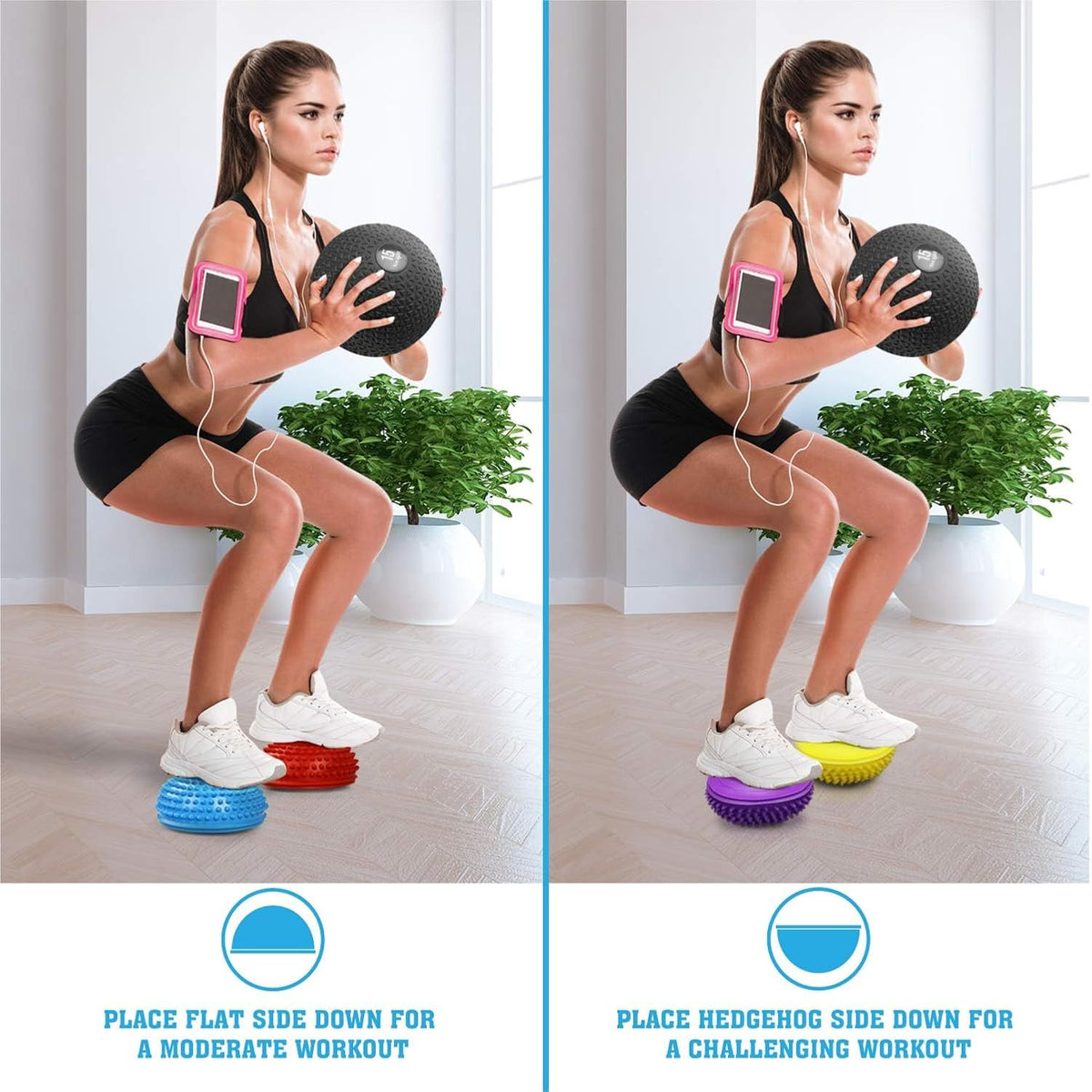 Yes4All Hedgehog Balance Pods for Exercise, Core Body Balancing, Balance Pods for Youth & Adults with Hand Pump - Set of 5