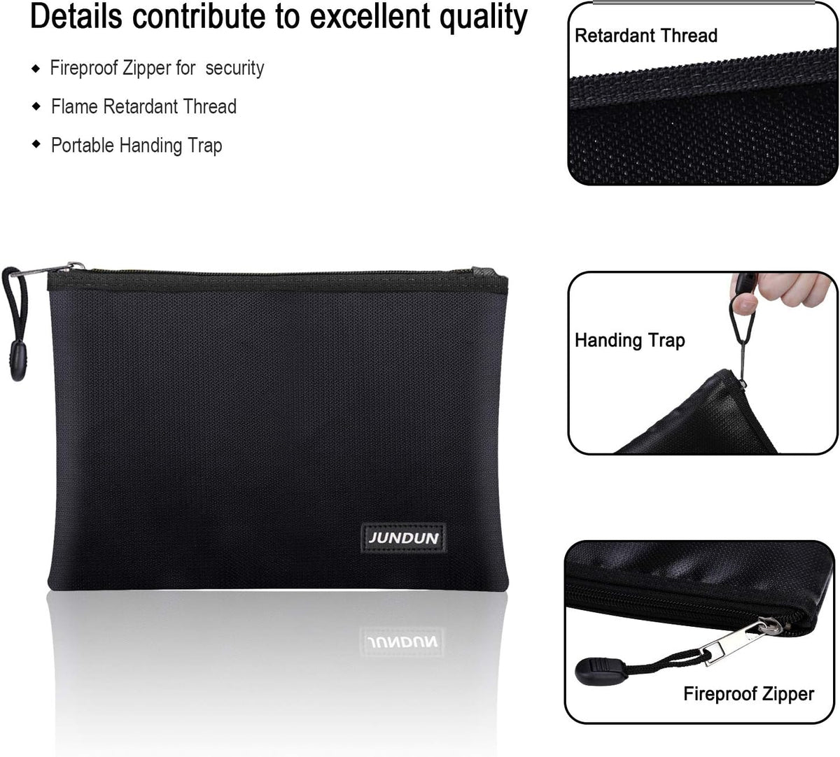 JUNDUN Fireproof Document Bags,14.2”x 10.0”Waterproof Fireproof