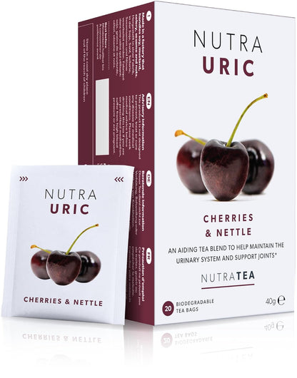 Nutra Tea NUTRAURIC - Uric Acid Cleanse and Kidney Support – Kidney Cleanse Tea – Includes Cherry, Nettle & Turmeric - 20 Enveloped Tea Bags - Herbal Tea