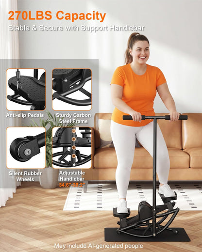 Rocking Steppers for Exercise at Home, Rocker Stepper Side to Side with Resistance Bands & Handlebar for Full Body Workout, Low-Impact Lateral Stepper Exercise Machine with Digital Monitor