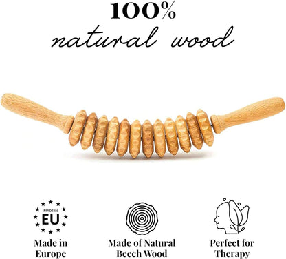 Tuuli Wooden Massage Roller for Waist and Thigh, Multi-Functional Body Roller for Cellulite Reduction and Muscle Tension, Natural Massager for Women and Men (Curved)