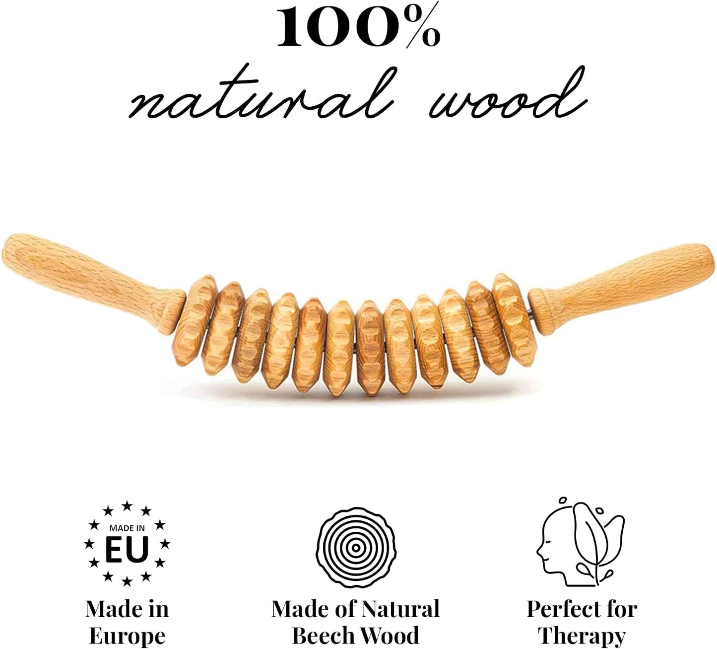 tuuli Wooden Massage Roller for Waist and Thigh, Multi-Functional Body Roller for Cellulite Reduction and Muscle Tension, Natural Massager for Women and Men (Curved)