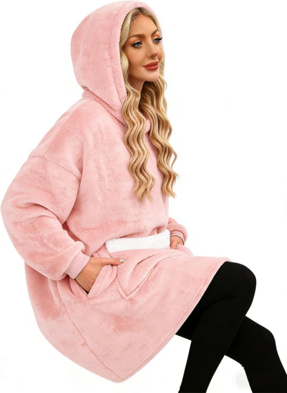 Wearable Blanket Hoodie Gifts for Women Men, Oversized Blanket Sweatshirt Cozy Fleece Blanket with Dog Giant Pocket