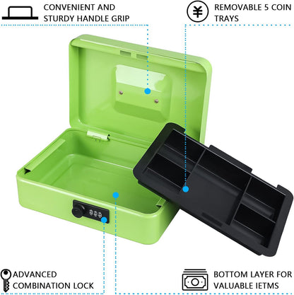 KYODOLED Small Cash Box with Combination Lock & Removable Money Tray, Black