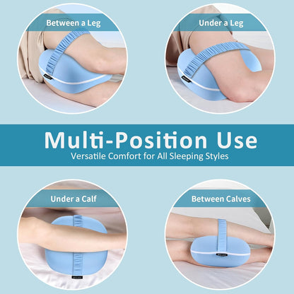 beslovo Side Sleeper Knee Pillow, Memory Foam Leg Pillow, Ergonomic Between Leg Pillow Eases Back Hip Pain, Spine Alignment Sciatica Relief, Knee Pillow with Ice Silk Cover and Elastic Strap (White)