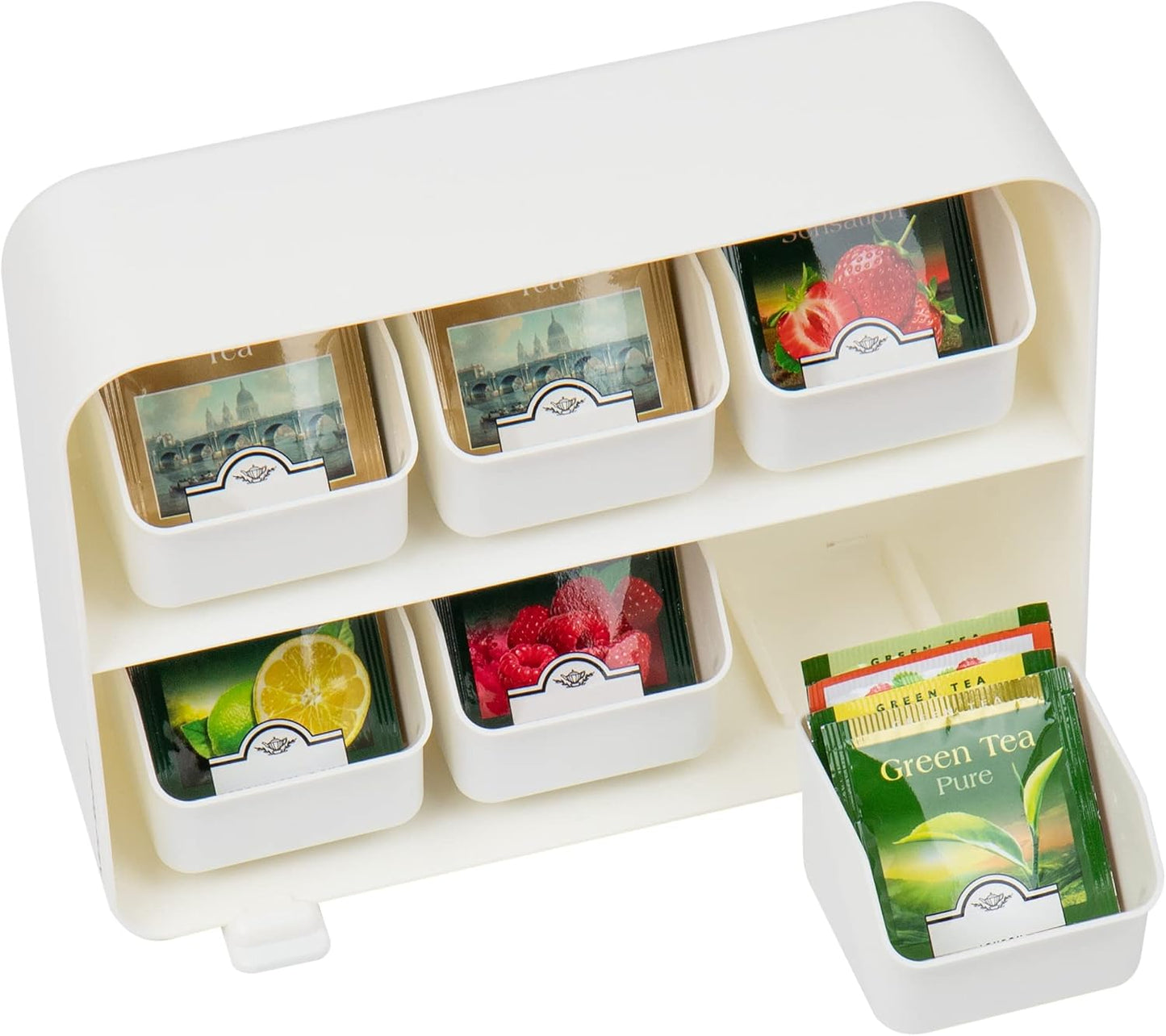 Mind Reader Tea Bag Organizer, Tea Station Organizer, Countertop Storage, Kitchen, Plastic, 10.25"L x 3.25"W x 7.75"H, Black