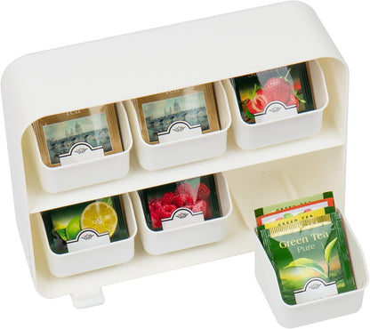 Mind Reader Tea Bag Organizer, Tea Station Organizer, Countertop Storage, Kitchen, Plastic, 10.25"L x 3.25"W x 7.75"H, Black