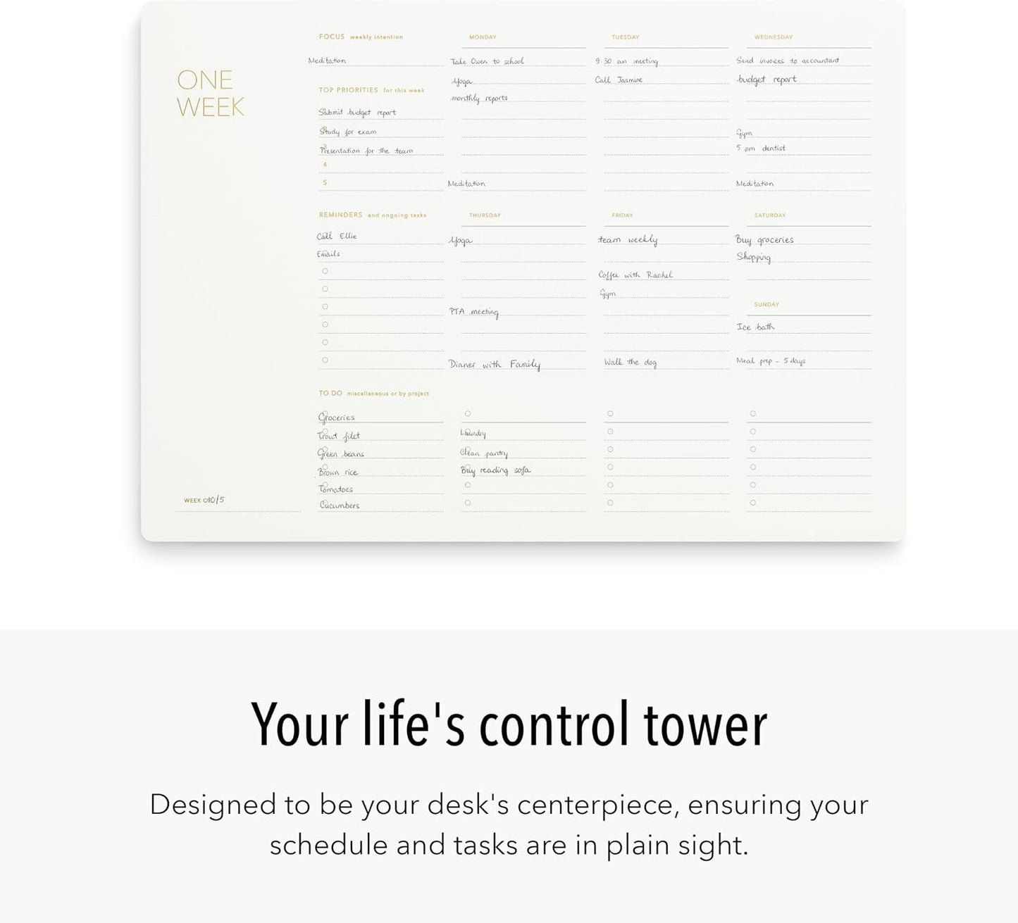 Pinesman - One Week - Elegant Undated Weekly Desk Planner, Gold Foiled, A4, Minimalist Weekly To Do List Notepad, Daily Schedule, Work Week Planner Pad, Eco-friendly, FSC™ Certified