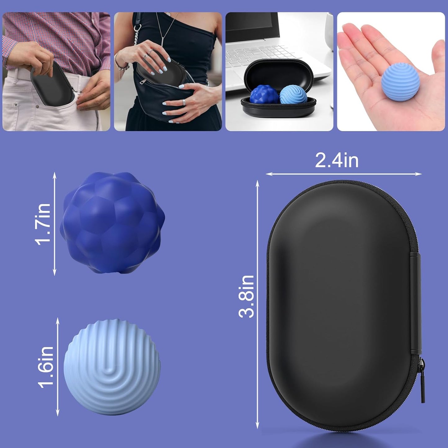 BUSOHA Silicone Fidget Balls - 4 Pack Fidget Toys Adults Sensory Toys Stress Balls for Adults Teens Gifts for Calming,Autism and ADHD Office