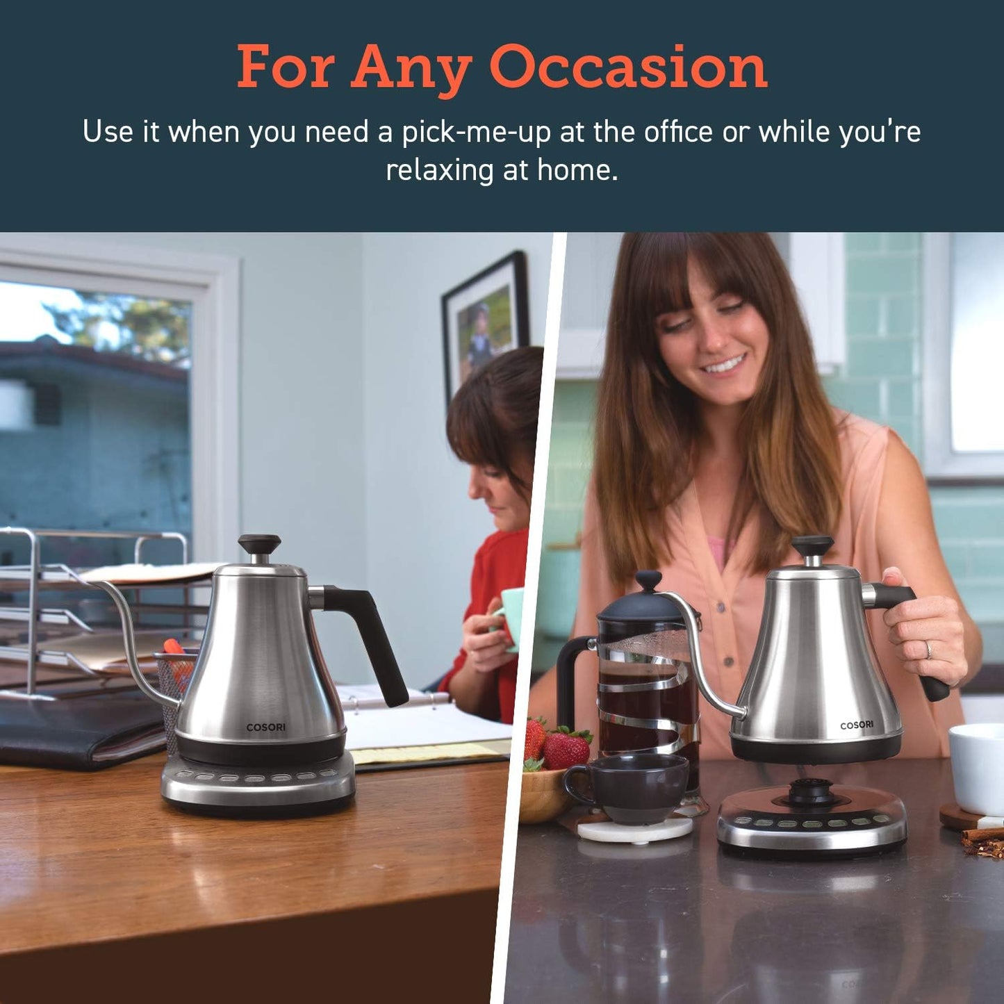Cosori Electric Gooseneck Kettle Smart Bluetooth with Variable Temperature Control, Pour Over Coffee & Tea, 100% Stainless Steel Inner Lid & Bottom, Quick Heating, Matte Black