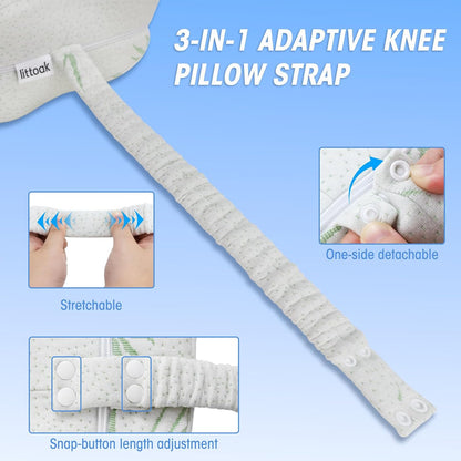 Knee Pillow for Side Sleepers & Sciatica Pain Relief, Memory Foam Leg Pillow for Side Sleeping with Detachable and Adjustable Strap, Two Covers, Blue& Grey, Gifts for Men and Women, One Pillow Only