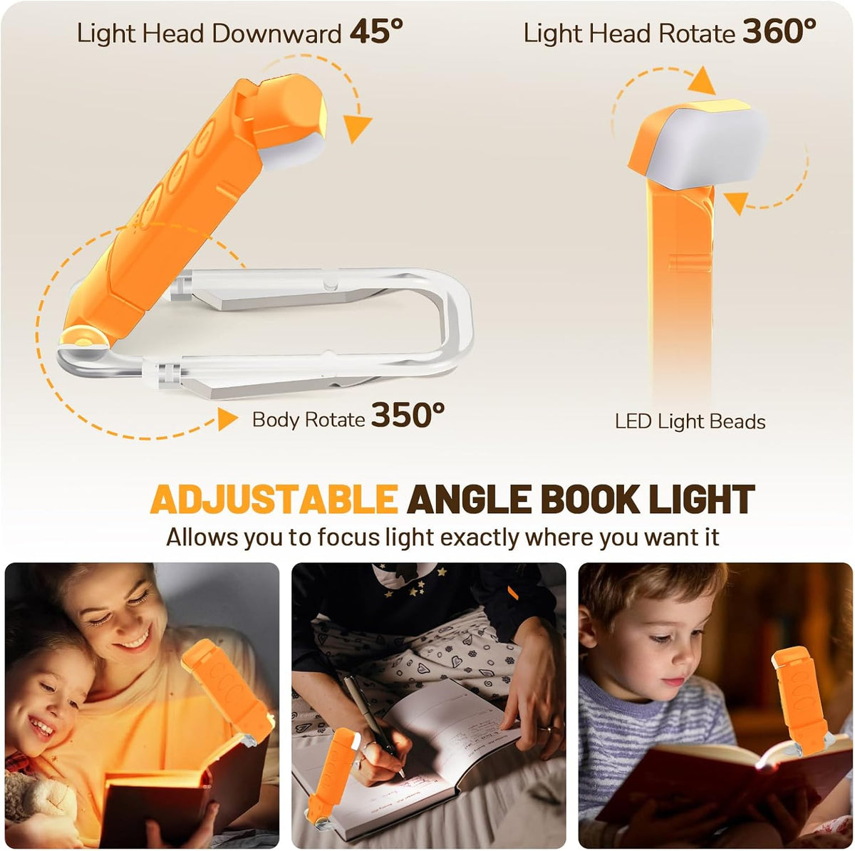 Book Reading Light Rechargeable Clip on Book Lamp with 3 Color Temperatures